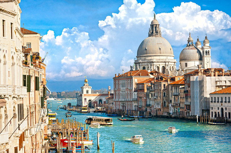 view of grand canal and basilica of santa maria della salute Venice Italy.