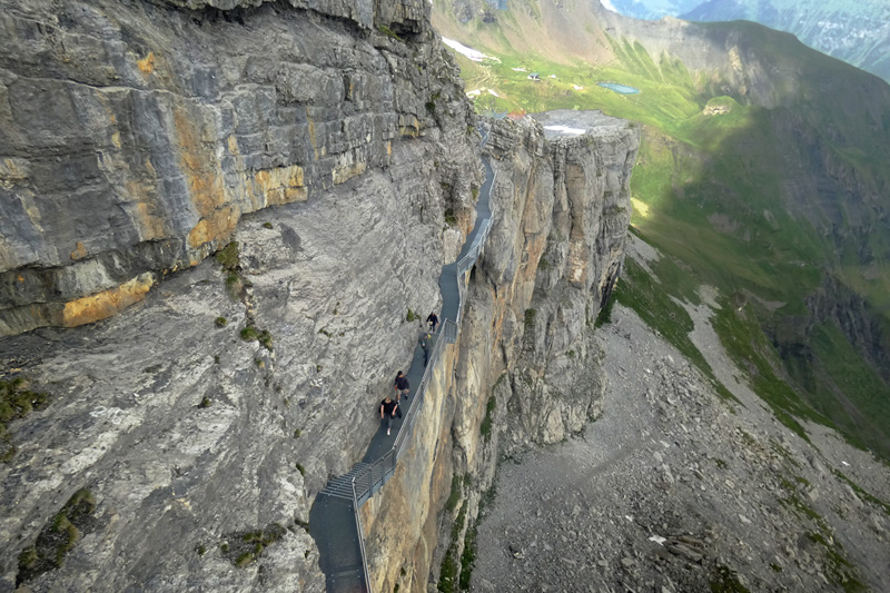 a steel pathway on the edge of the cliff