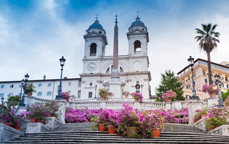 spanish steps with pink flowers on it