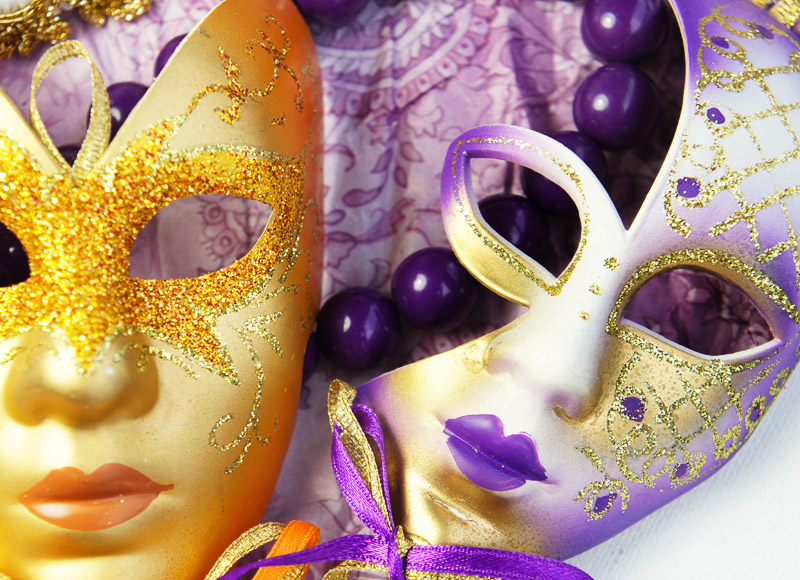 purple and gold venetian carnival masks