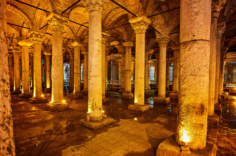 Columns of underground water reservoir Basilica Cistern Istanbul, Turkey