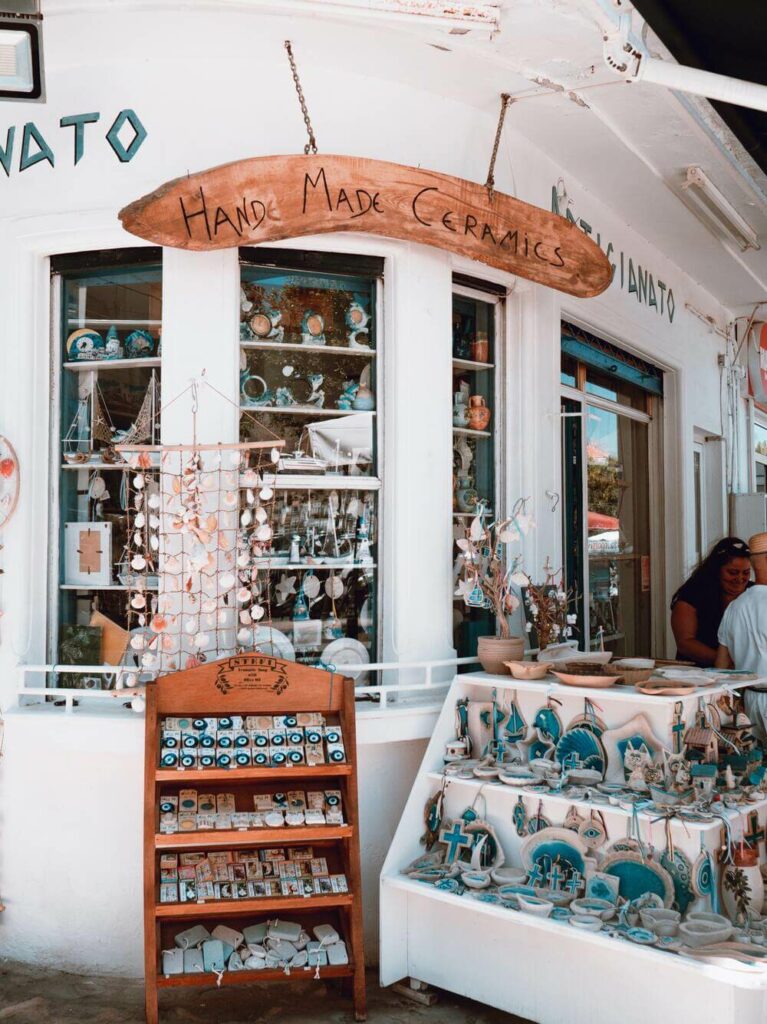 white building store with greek trinkets