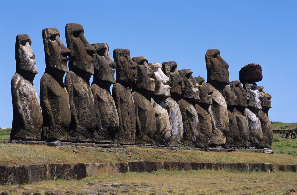 maoi statutes in a line at easter island