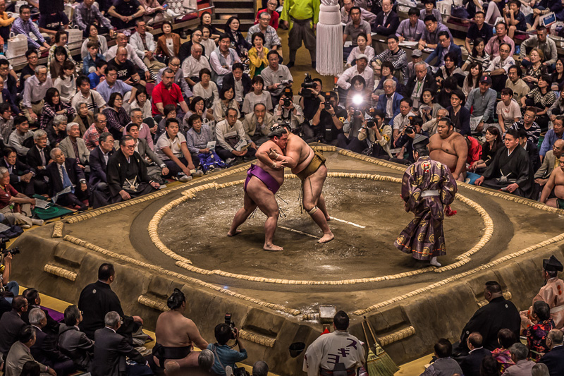 Sumo wrestling match in the Ryogoku arena, Tokyo, Japan