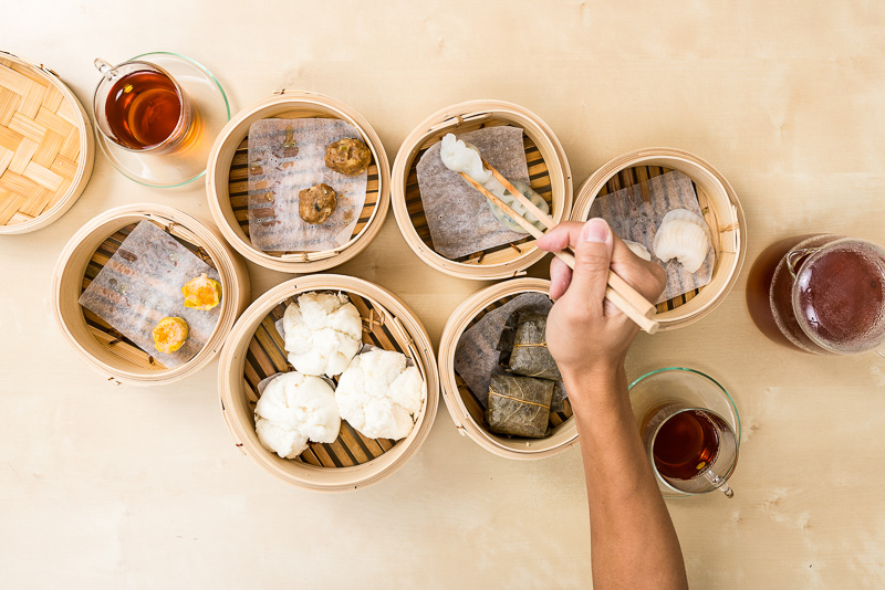 top view of dim sum on table