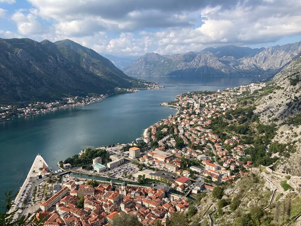 fjords and town along side it at Kotor
