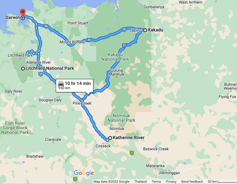 Kakadu road trip map