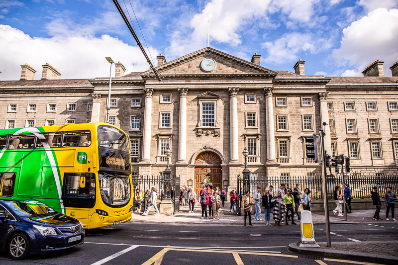 bus in front of trinity college