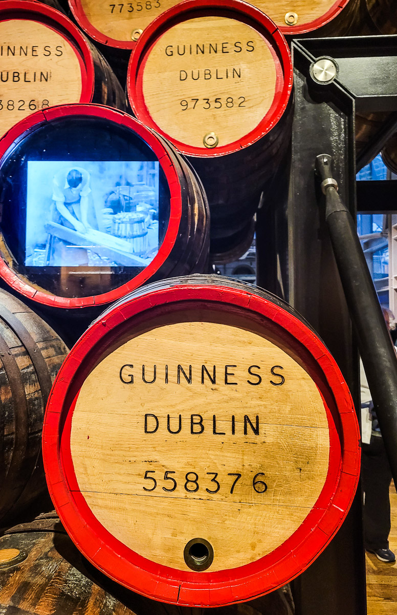 Beer barrels inside the Guinness Brewery