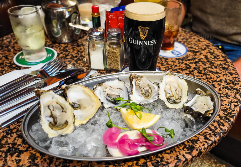 Plate of oysters and a pint of Guinness