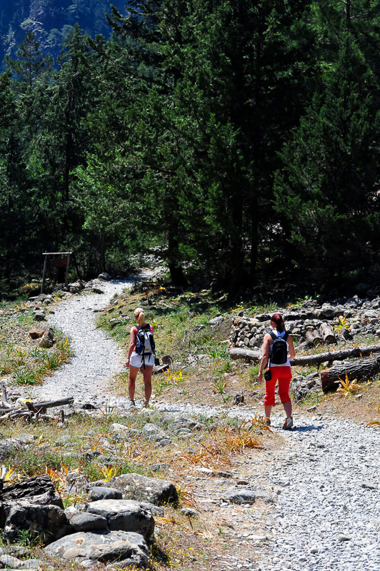 two girls hiking through  Samaria Gorge National Park