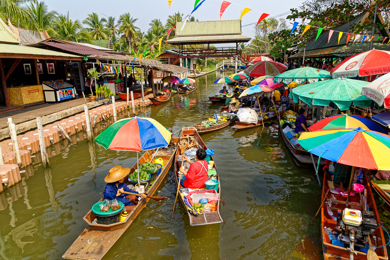 colorful boats at the tha kha floating market