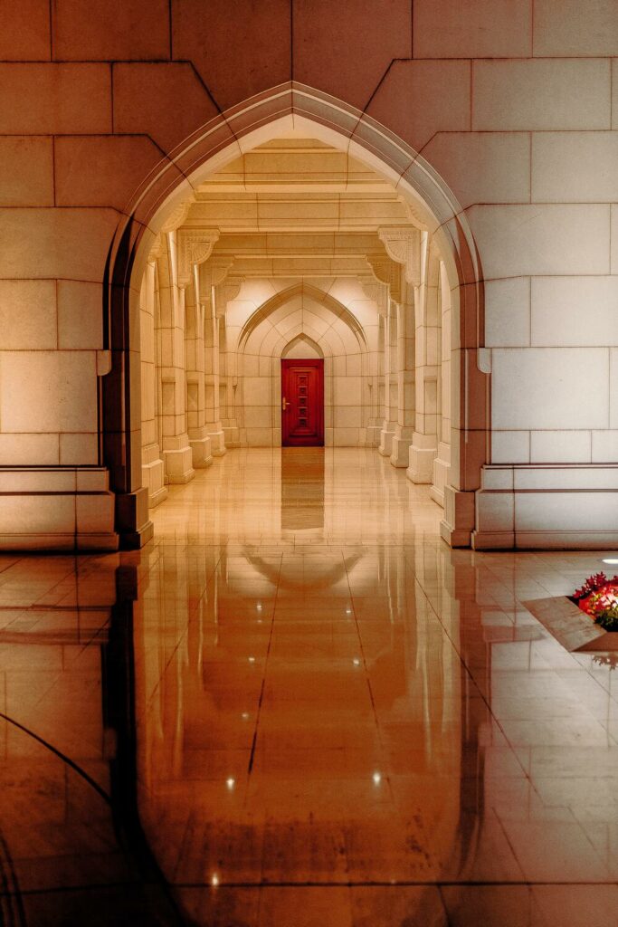 beauitful arched hallway in the Royal Opera House Muscat