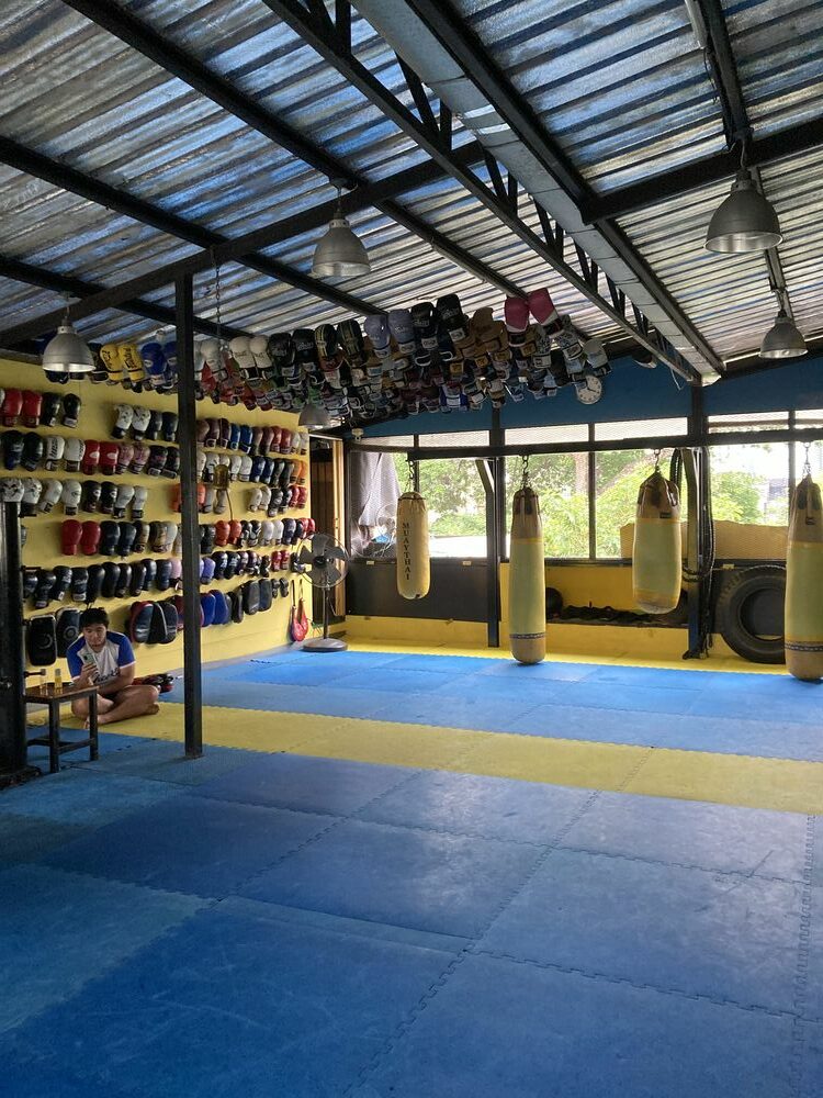 boxing bags hanging up in Muay Thai class