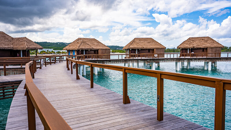 bungalows over the water in Jamaica