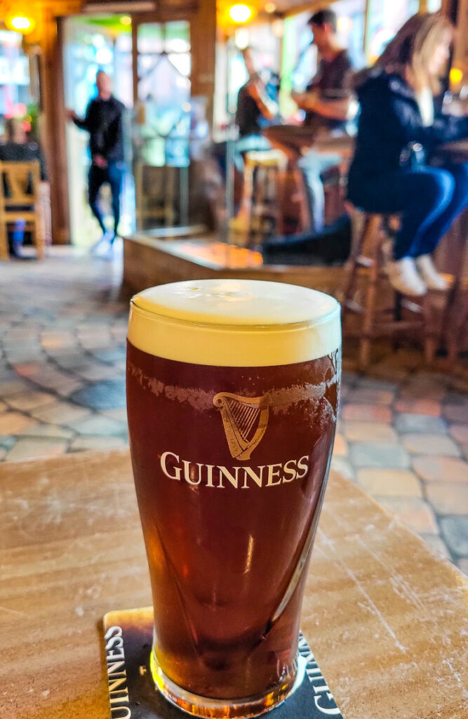 Glass of beer on a table in a pub