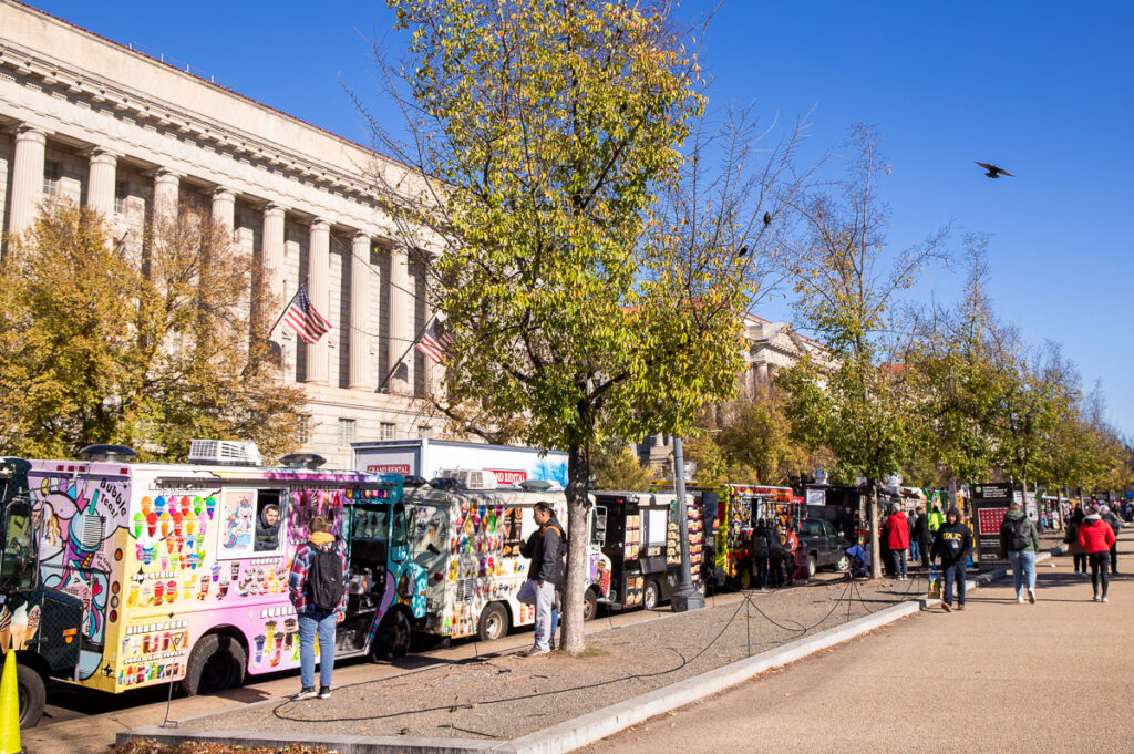 Food trucks lining the National Mall