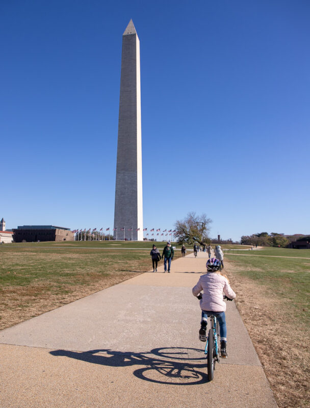 Girl riding a bike in Washington DC