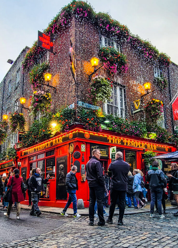 People outside a pub in Dublin