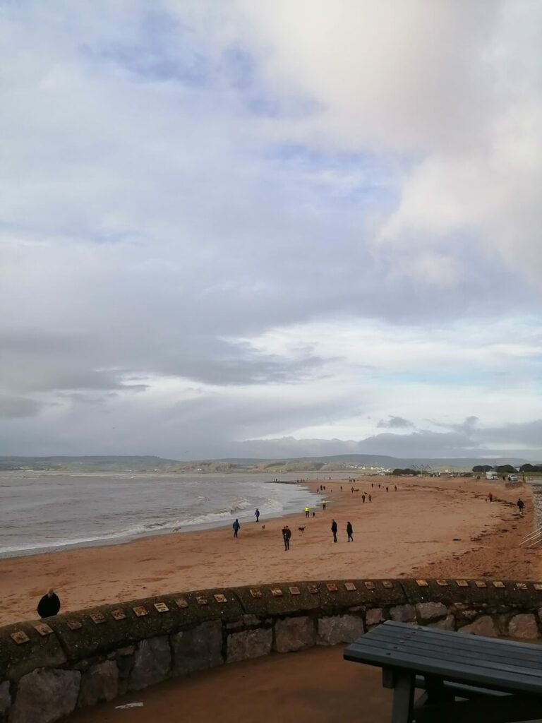 exmouth beach with grey skies