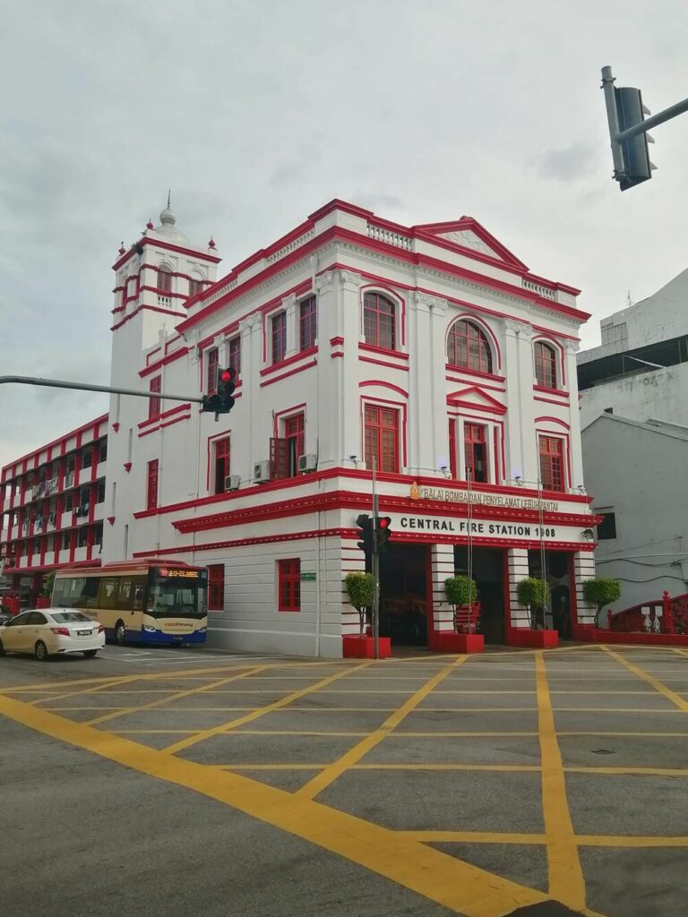 red and white historical fire station