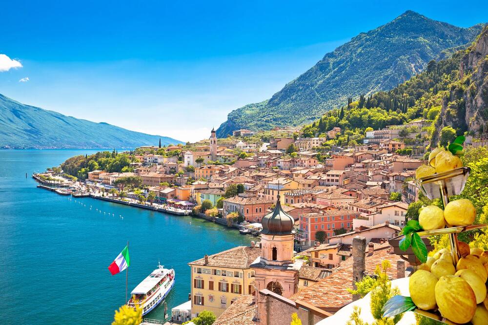 Town of Limone sul Garda on Garda lake view, Lombardy region of Italy