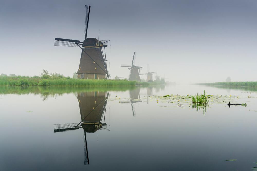  Kinderdijk's  windmills on the water