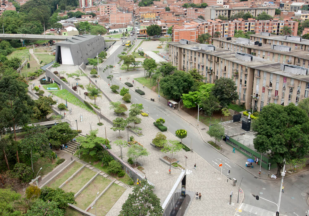 PUBLIC SPACES BESIDE A ROAD AND BUILDINGS