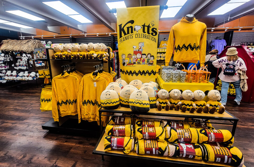 Merchandise for sale inside a PEANUTS store
