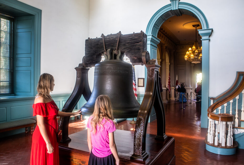 replica of the Liberty Bell inside a replica of Independence Hall in Buena Park, CA