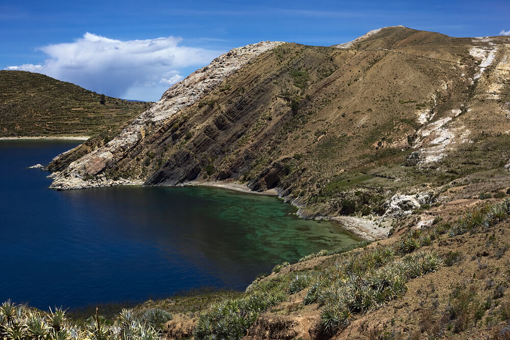 emerald coastline of Isla del Sol bolivia