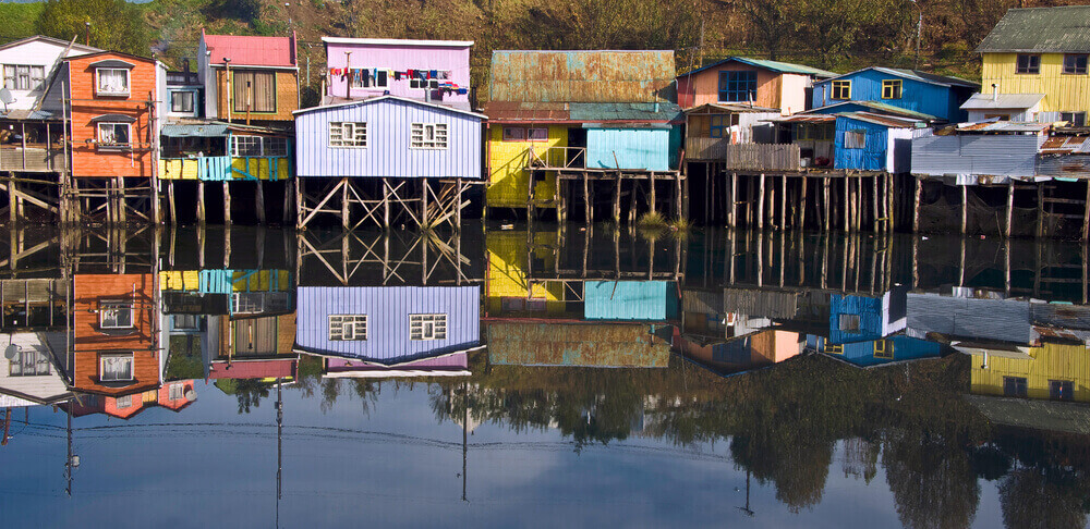 colorful stilt houses on water