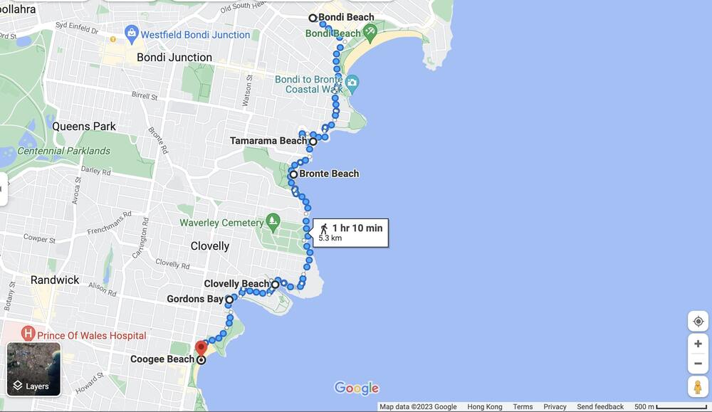map of bondi to coogee coastal walk