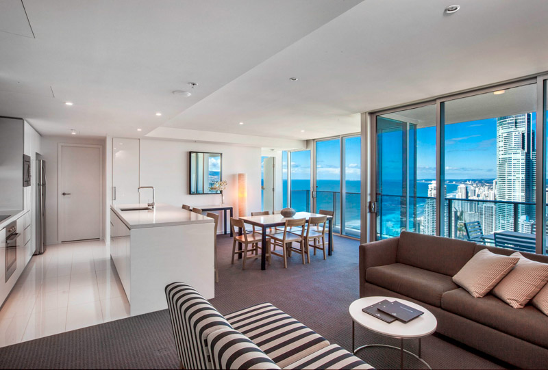hilton surfers paradise residence living area with ocean views