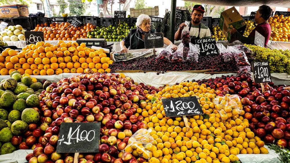 fruit and vegtable stalls in market