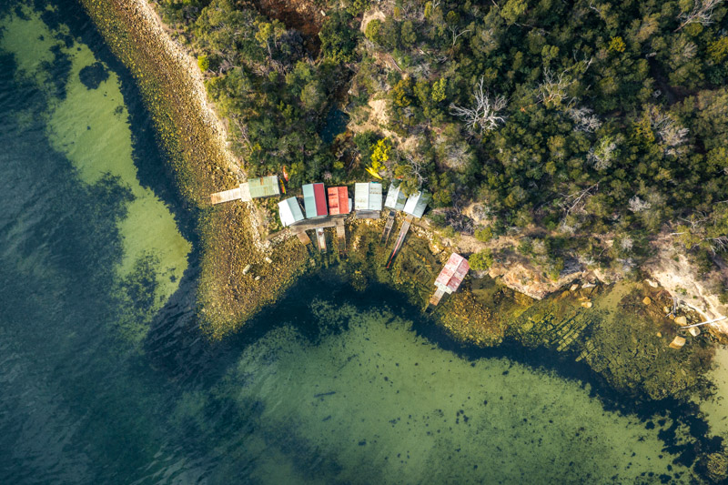 Aerial of Boat Sheds at Coningham Beach