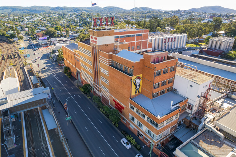 Exterior aerial views of the brewery
