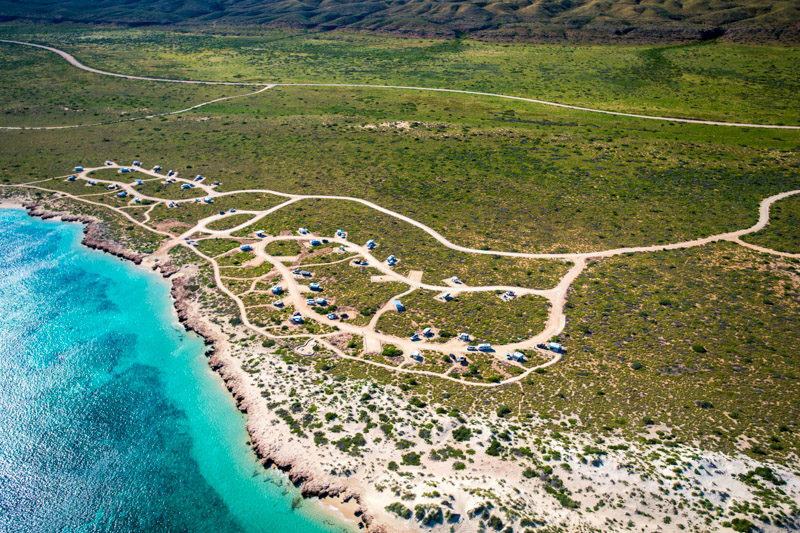 Aerial view of Osprey Bay Campground, Cape Range National Park