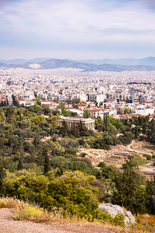 view of ancient agroa and temple from areopagus hill