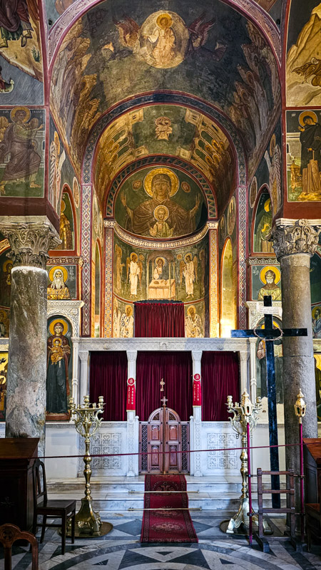 frescoes and altar inside Church of Panaghia Kapnikarea