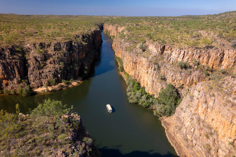aerial view of boat cruise on Katherine gorge