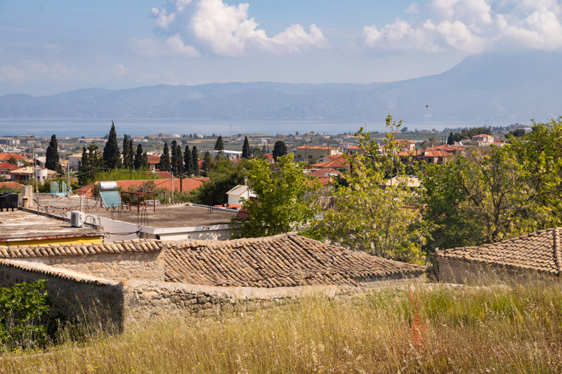 View of corinth city and gulf of corinth from ancient Corinth