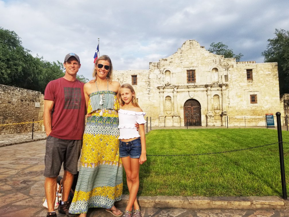 makepeace family standing outside the alamo