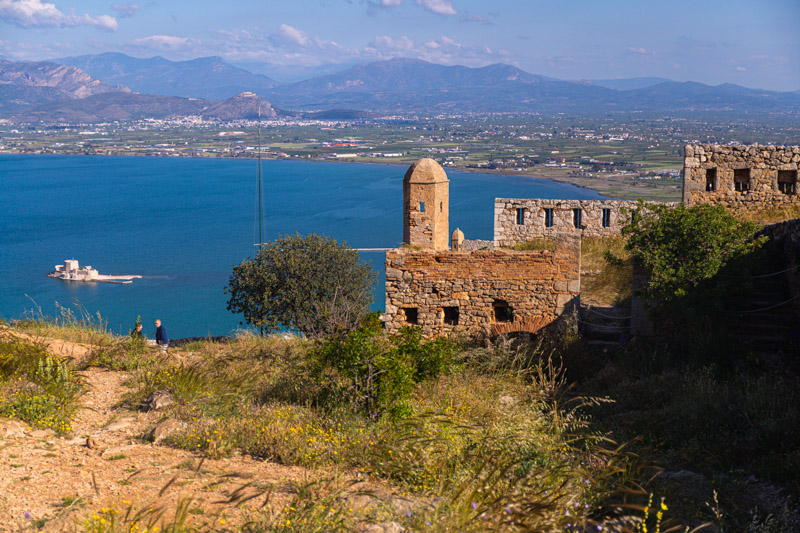 palamidi fortress walls with view of sea in background