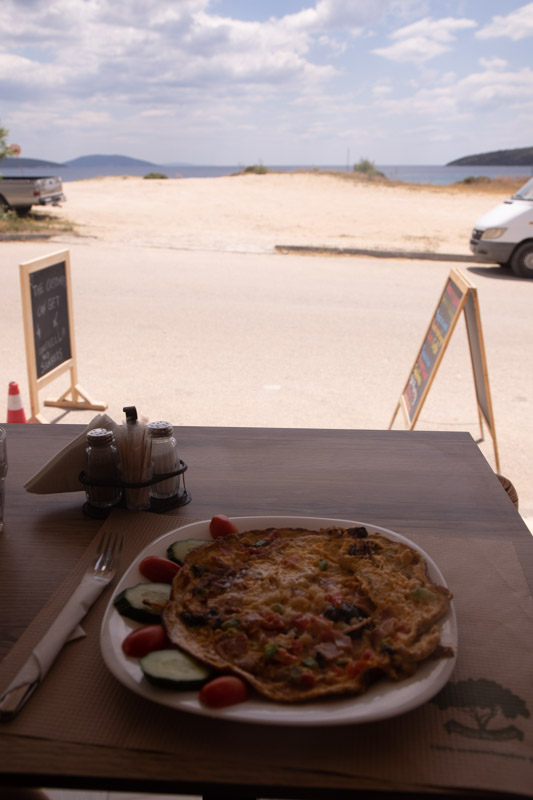 omelet on table with beach views