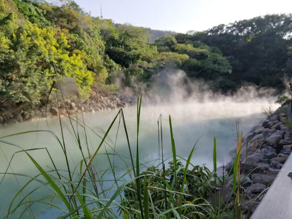 steam coming off beitou hot springs taipei