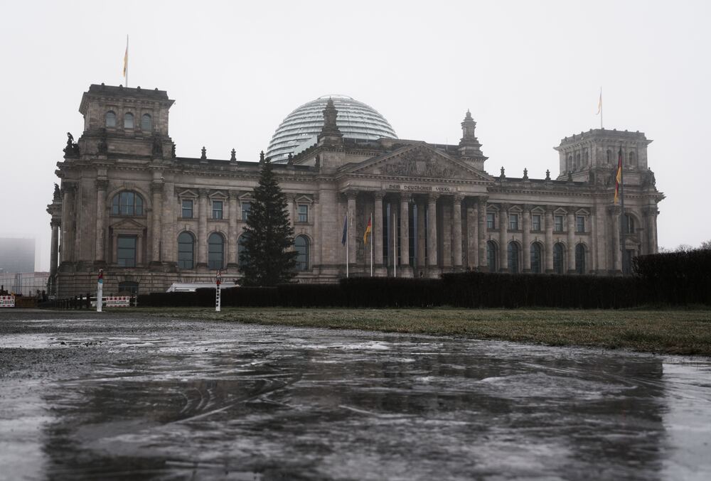 exterior of German Parliament Building on an icy morning