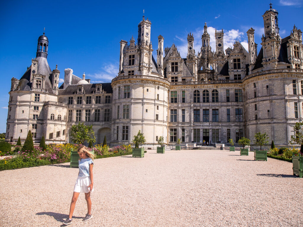 Girl in front of a Chateau in France