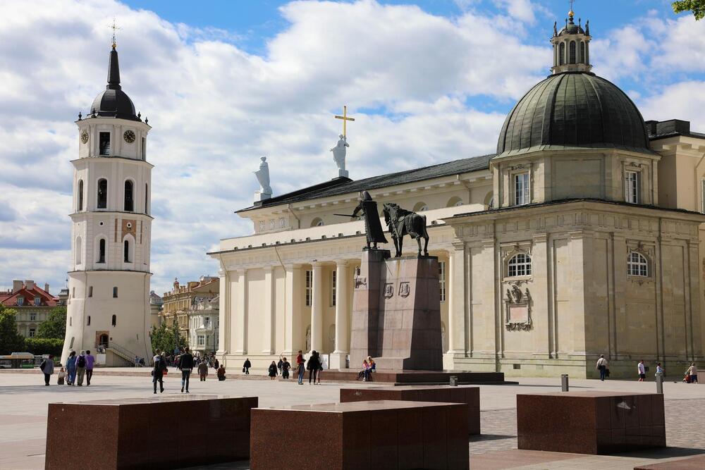 Cathedral square with the Monument to Grand Duke Gediminas, Vilnius Cathedral and the Bell Tower
