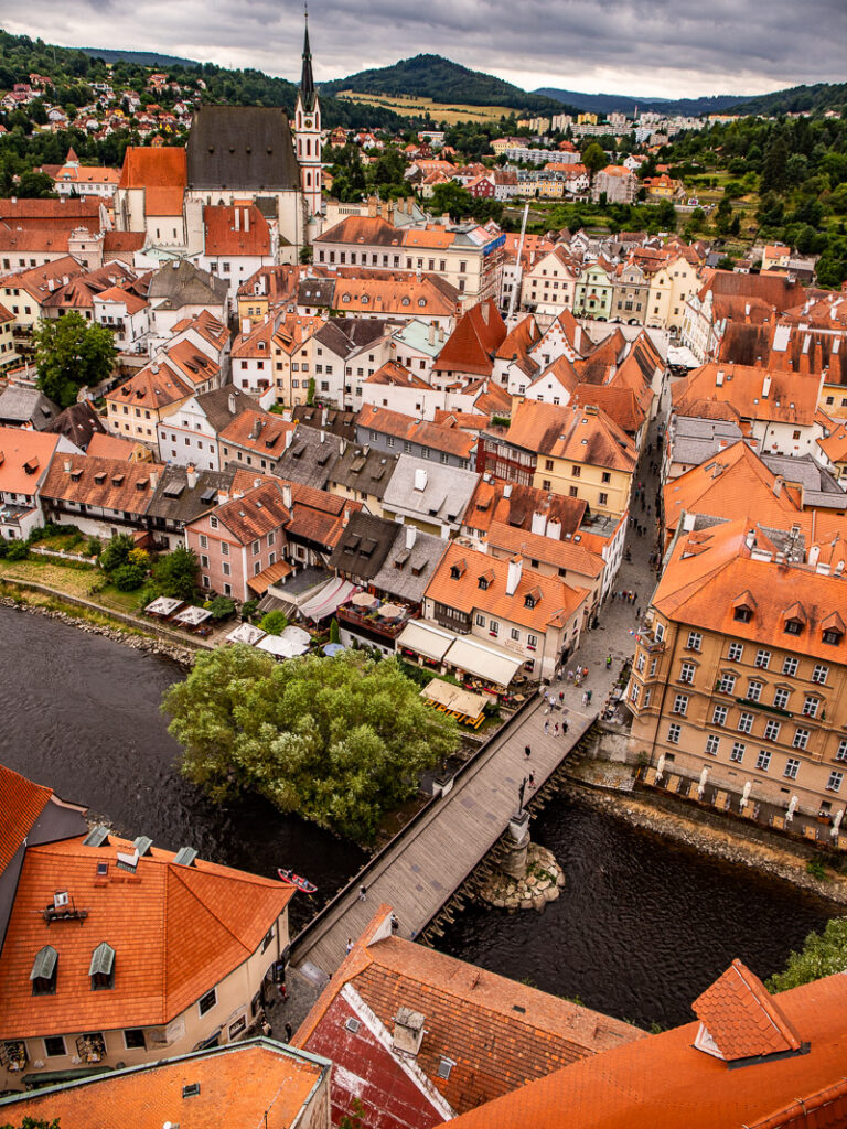 City buildings and river in Cesky Krumlov, Czech Republic 
